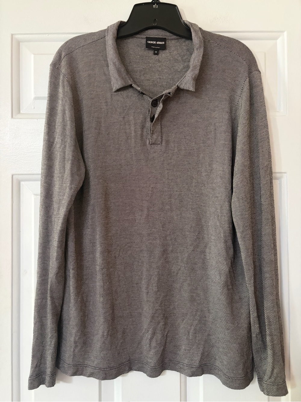 Men’s, Giorgio Armani, Italian Size 48 Long sleeve Polo Black herringbone.